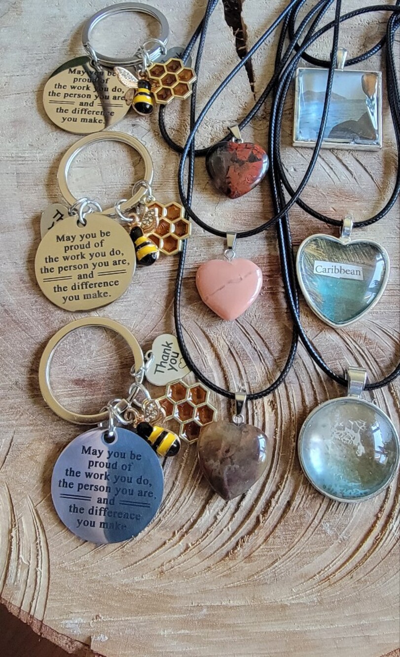 Handcrafted Heart  Stone Pendants, Cabochones & Inspirational Bee Keychains